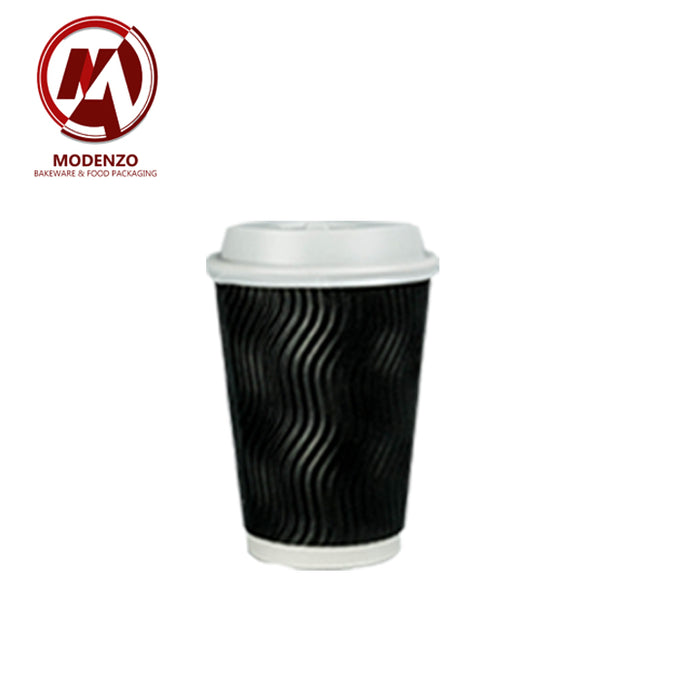 12oz. Black Ripple Wall Paper Coffee Cup With Lid 1,000pcs/ctn