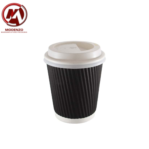 8oz. Black Ripple Wall Paper Coffee Cup With Lid (1,000 pcs/ctn)