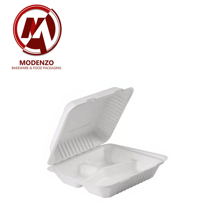 Deep 8" 3-Compartment Clamshell(1000ml) (200pcs/ctn)