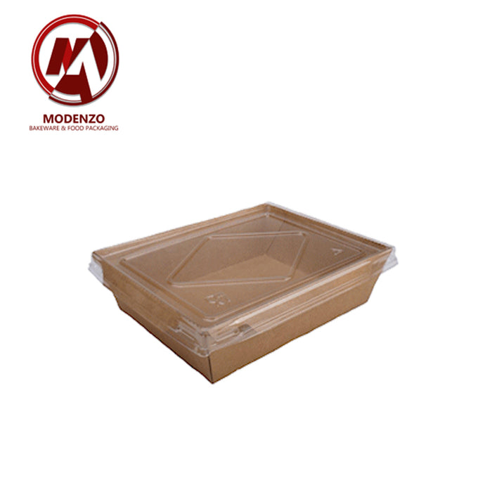 Kraft Paper Lunch Box W/ Clear Plastic Lid  (1400ML)  200 pcs/ctn